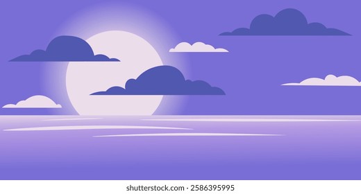 Vector illustration of seascape in purple