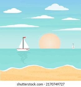 vector illustration of a seascape with a sailboat