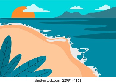 vector illustration of seascape. tropical beach view 
