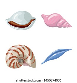 Vector illustration of seashell and mollusk symbol. Collection of seashell and seafood vector icon for stock.