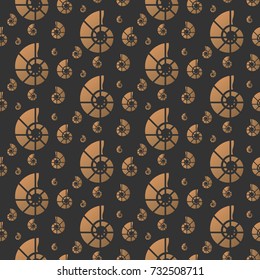 Vector illustration with seashell nautilus. Seamless pattern design.