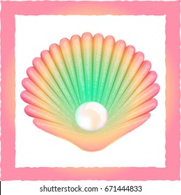 Vector illustration. Seashell with pearl