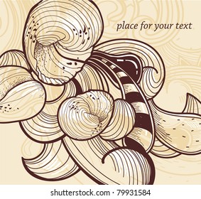 vector illustration of seashells and abstract plants