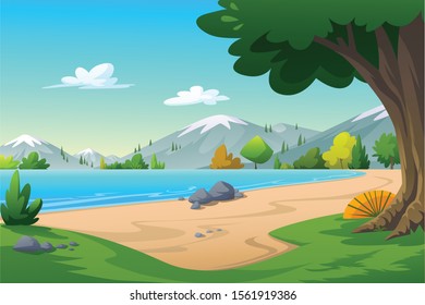 Vector illustration of the seaside in the morning time is very beautiful.