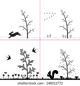 Vector illustration of seasons in forest.