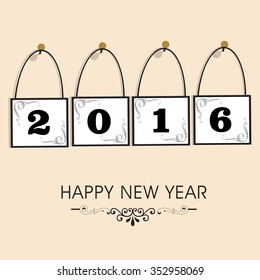 Vector illustration or seasons greeting for happy new year 2016.