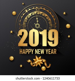vector illustration of seasons greetings background for Happy New Year 2019