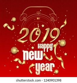 vector illustration of seasons greetings background for Happy New Year 2019