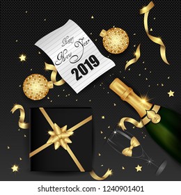 vector illustration of seasons greetings background for Happy New Year 2019