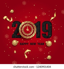 vector illustration of seasons greetings background for Happy New Year 2019