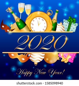 vector illustration of seasons greetings background for Happy New Year 2020