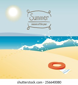 Vector illustration of the seasons, summer at the beach