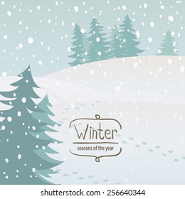 Vector illustration of the seasons, winter, snow