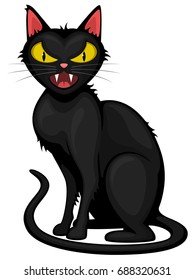 Vector illustration of a seated cartoon black cat.