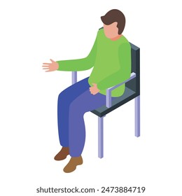 Vector illustration of a seated man with one arm outstretched, in isometric view