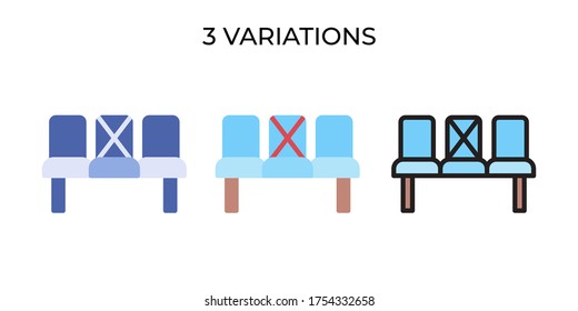  Vector illustration seats distancing icon or logo black color with flat, lineal, blue design style