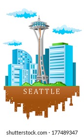 A vector illustration of Seattle skyline in cartoon style