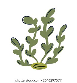Ilustração vetorial de algas marinhas em estilo cartoon plano. Ícone de planta subaquática para projetos oceânicos, materiais de biologia marinha, livros infantis, decoração de aquário, rabiscar para projetos educacionais e criativos