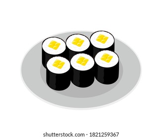  Vector illustration of seaweed roll . sushi roll . Kanpyo roll