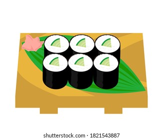  Ilustración vectorial del rollo de algas. rollo de sushi. rollo kappa