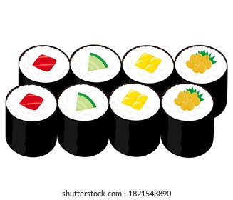  Vector illustration of seaweed roll . sushi roll . 