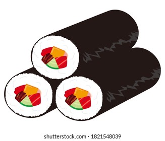  Vector illustration of seaweed roll .  Thick Sushi Roll