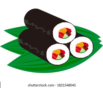  Vector illustration of seaweed roll .  Thick Sushi Roll