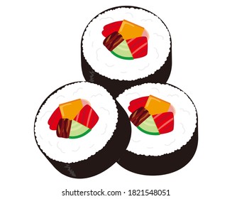  Vector illustration of seaweed roll .  Thick Sushi Roll