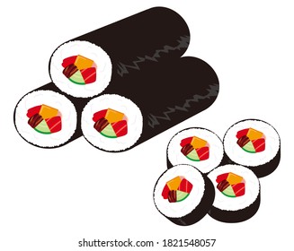  Vector illustration of seaweed roll .  Thick Sushi Roll