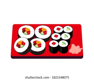  Vector illustration of seaweed roll .  Thick Sushi Roll