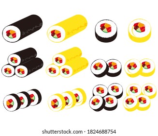  Vector illustration of seaweed roll .  Thick Sushi Roll