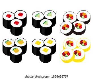  Vector illustration of seaweed roll .  Thick Sushi Roll