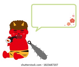 Vector illustration of seaweed rolls and demons. Japanese demon called "oni" that can be used for setsubun . Setsubun means japanese traditional event,holiday for end of winter in Japan . 