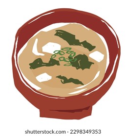 Vector illustration of seaweed, tofu and miso soup