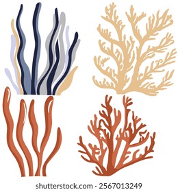 Vector illustration of seaweed, waves, water and fish