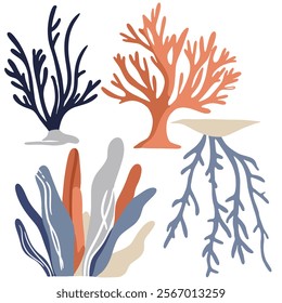 Vector illustration of seaweed, waves, water and fish