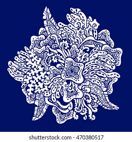 Vector illustration with seaweeds. Postcard with ocean plants. Seabed illustration. 