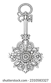 Vector Illustration, Illustration of Secret Key Ornament, lineart