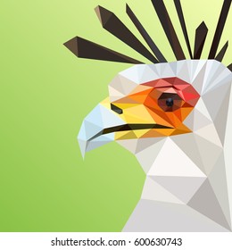 Vector illustration of a secretary bird sagittarius serpentarius stylized triangle polygonal model. Low poly design.