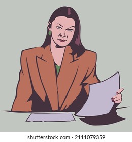 Vector Illustration of secretary checking an document.