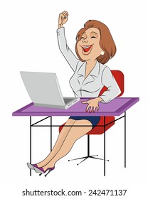 Vector illustration of a secretary sitting at table