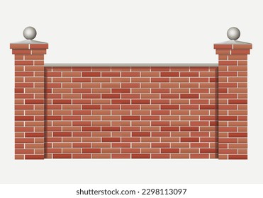 Vector illustration section of brick fence on white background