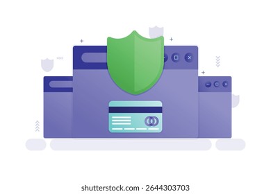 Vector Illustration of Secure Credit Card Payment – Safe Online Transaction with Shield and Card Icon