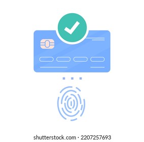 Vector illustration of secure payment. Protection of transactions. Fingerprint scanning for make transaction.