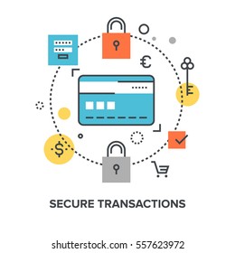 Vector Illustration Of Secure Transaction Flat Line Design Concept