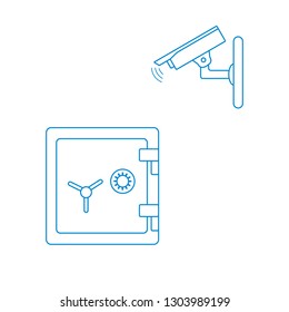 Vector illustration with security camera and safe. Ensuring the safety of savings.