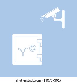 Vector illustration with security camera and safe. Ensuring the safety of savings.