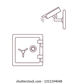 Vector illustration with security camera and safe. Ensuring the safety of savings.