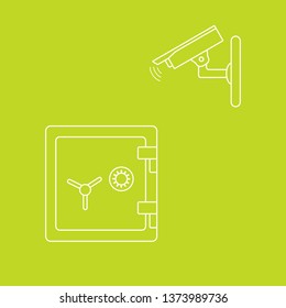 Vector illustration with security camera and safe. Ensuring the safety of savings.