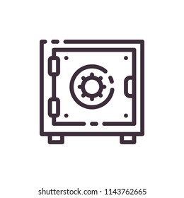 Vector illustration of security concept. Icon of a steel safe. The door is safe with a lock. Reliable Data Protection. Protection of personal information. Long-term savings.